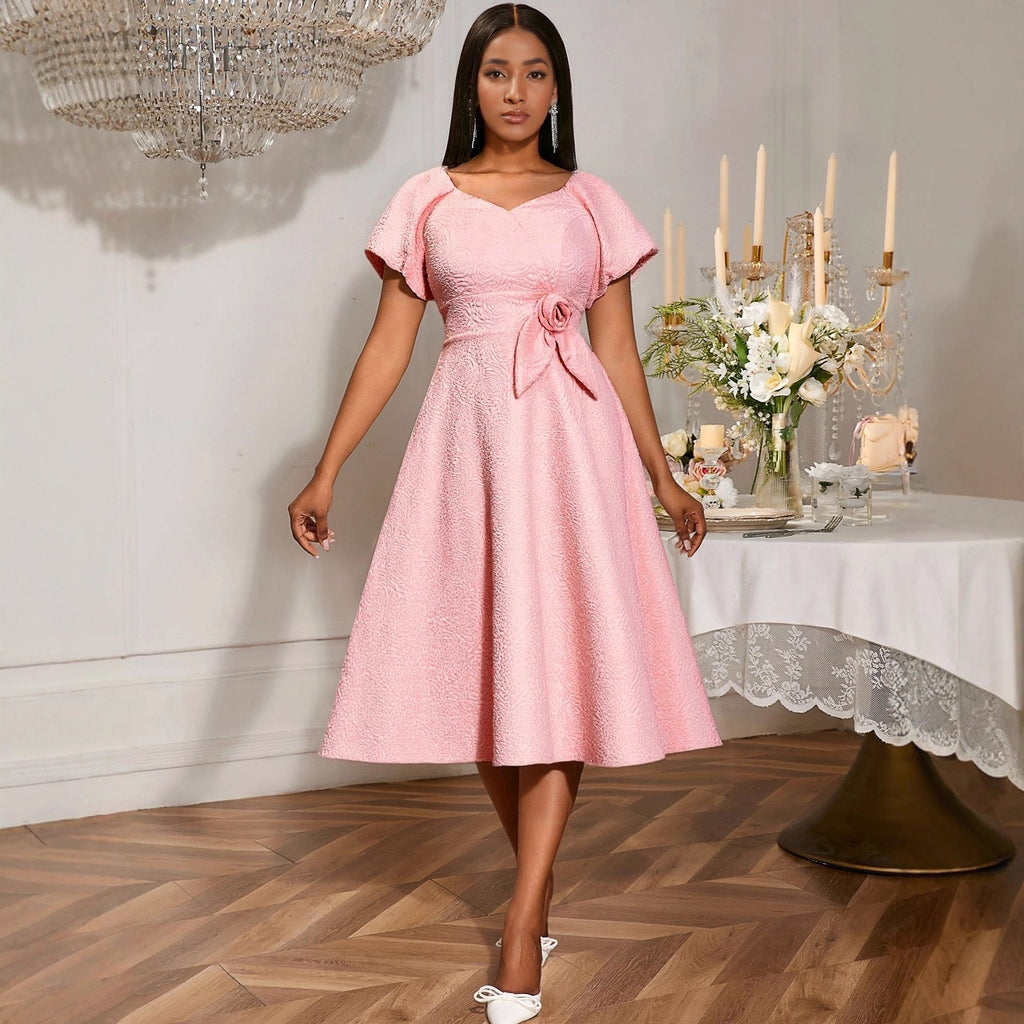 Women's High Waist Puff Sleeve Dress - IVOIRART.COM