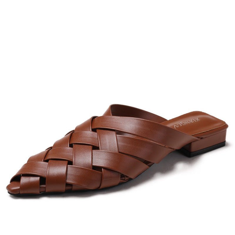 Womens Hollow-out Woven Pointed-toe Sandals - IVOIRART.COM