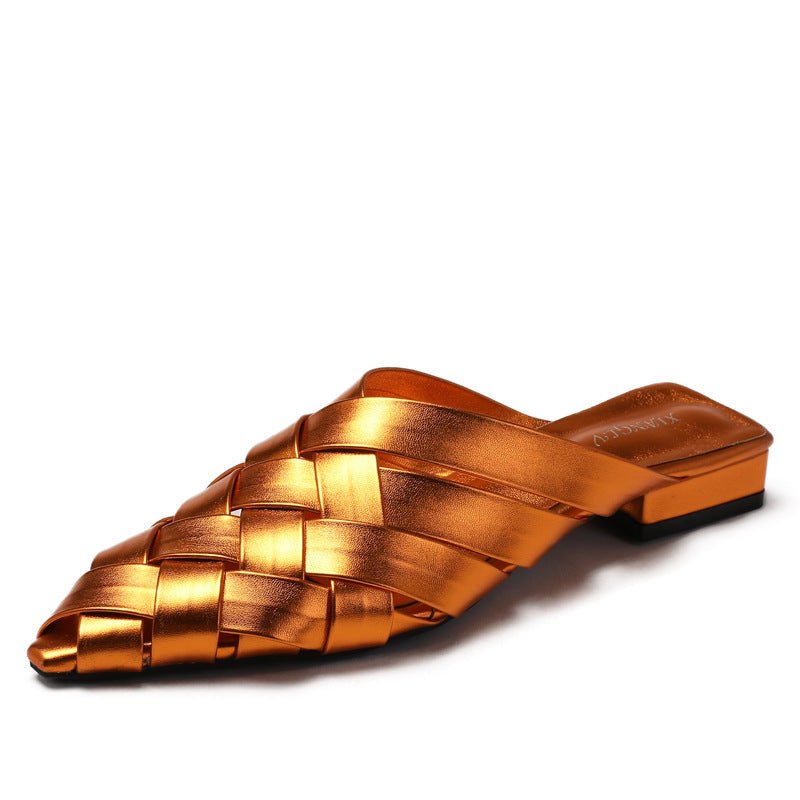 Womens Hollow-out Woven Pointed-toe Sandals - IVOIRART.COM