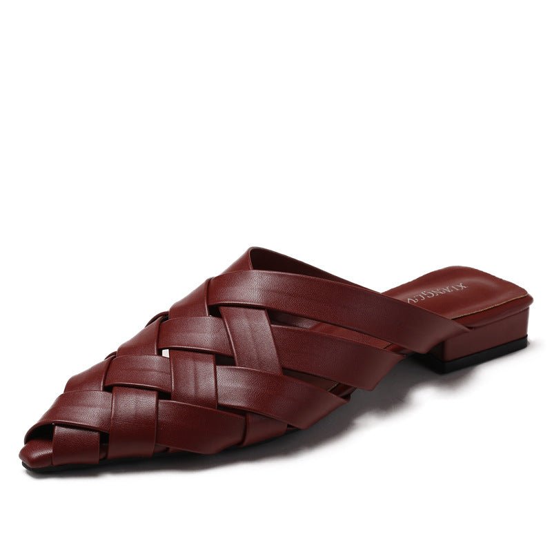 Womens Hollow-out Woven Pointed-toe Sandals - IVOIRART.COM