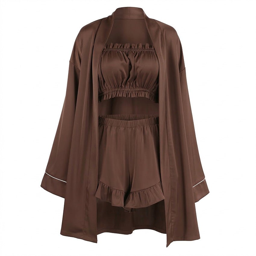 Womens Loungewear Top And Shorts Three-Piece Set - IVOIRART.COM