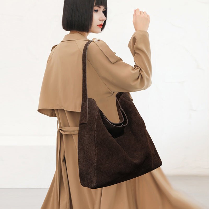 Womens Minimalist Suede Leather Tote And Shoulder Bag - IVOIRART.COM