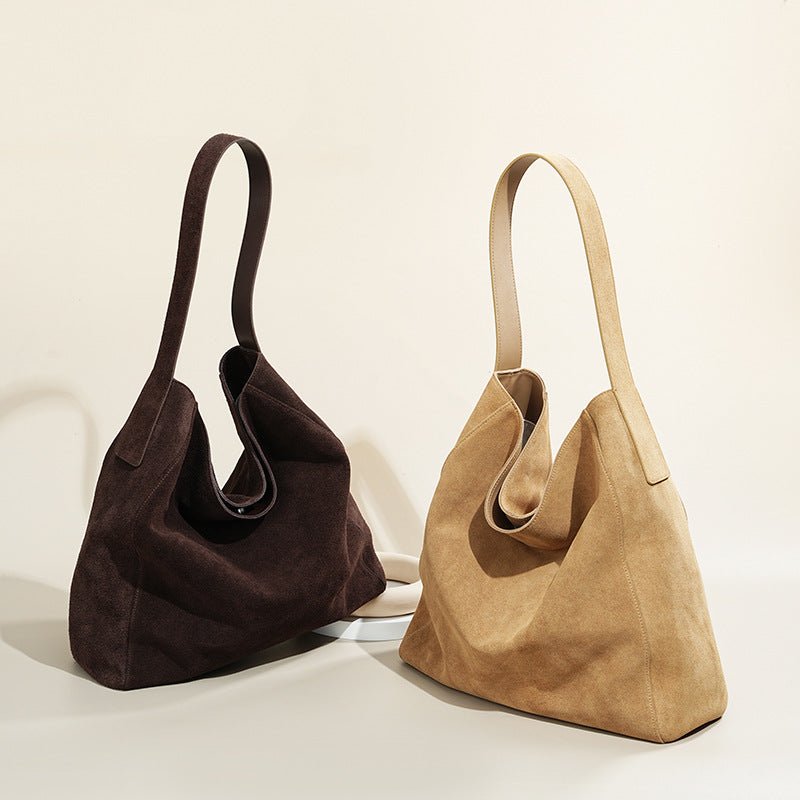 Womens Minimalist Suede Leather Tote And Shoulder Bag - IVOIRART.COM