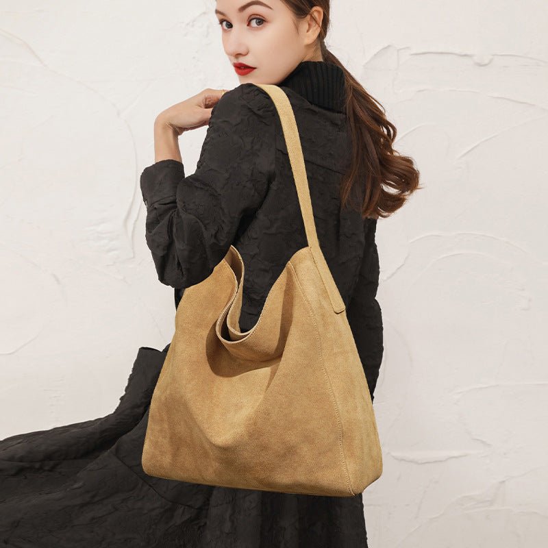 Womens Minimalist Suede Leather Tote And Shoulder Bag - IVOIRART.COM