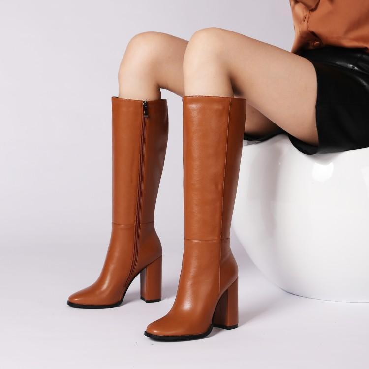 Women's Plus Size Zipper Leather All-match Thick Heel Boots - IVOIRART.COM