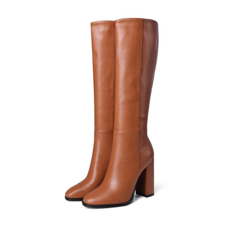 Women's Plus Size Zipper Leather All-match Thick Heel Boots - IVOIRART.COM
