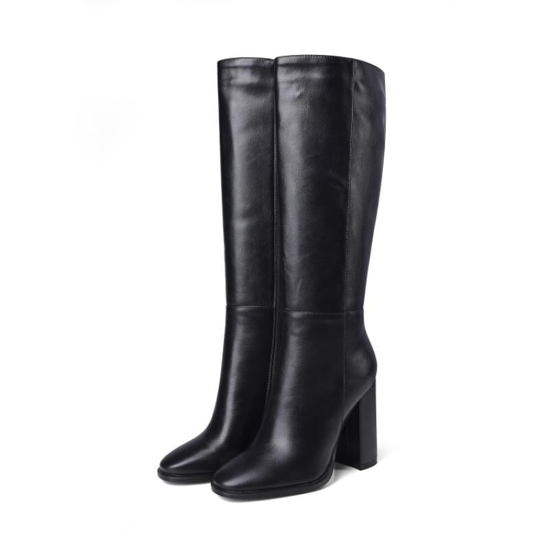 Women's Plus Size Zipper Leather All-match Thick Heel Boots - IVOIRART.COM