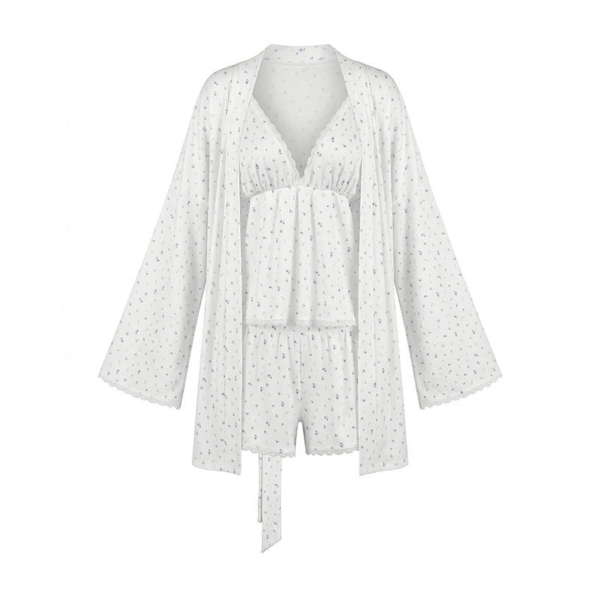 Womens Printed Pajama Set Relaxed-fit Comfortable Long-sleeve Top And Shorts - IVOIRART.COM