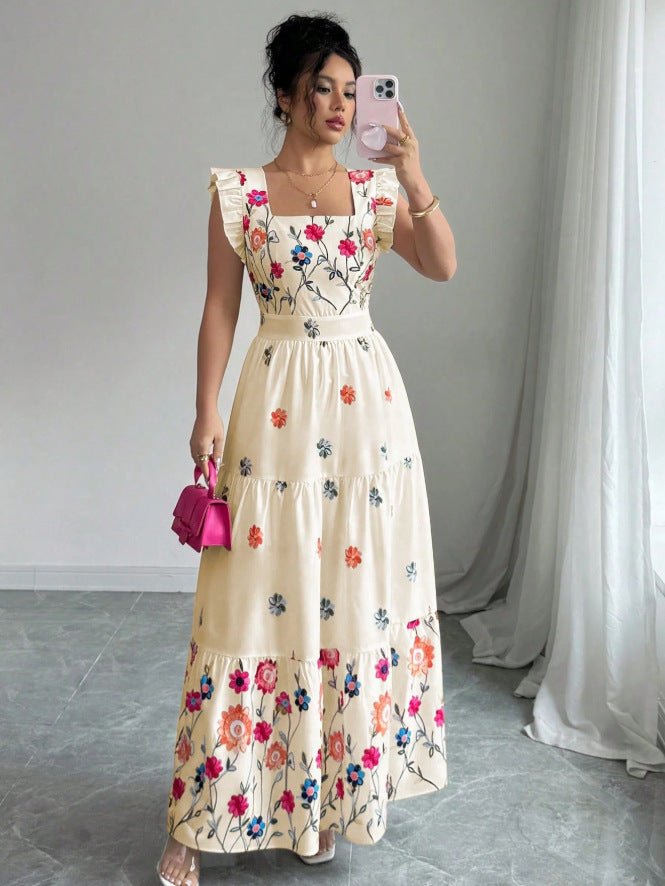 Womens Puff-sleeve Floral-print Waist-cinching Dress - IVOIRART.COM