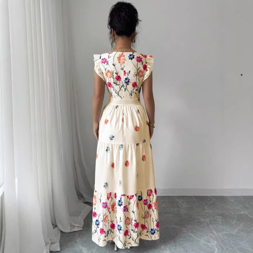Womens Puff-sleeve Floral-print Waist-cinching Dress - IVOIRART.COM