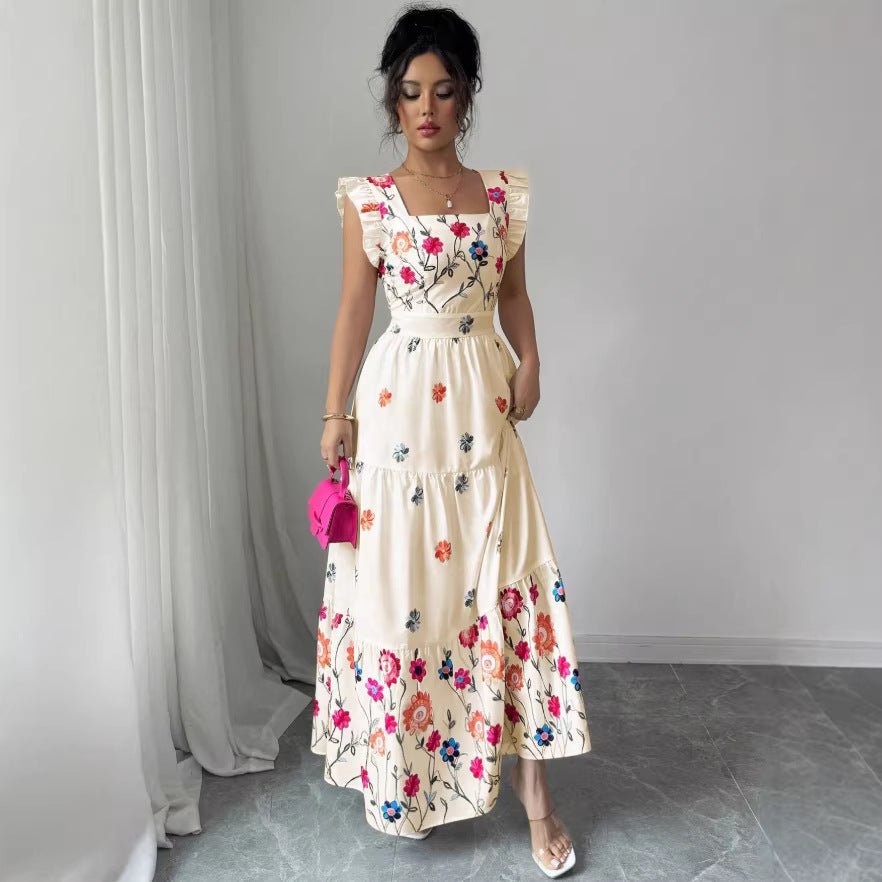 Womens Puff-sleeve Floral-print Waist-cinching Dress - IVOIRART.COM