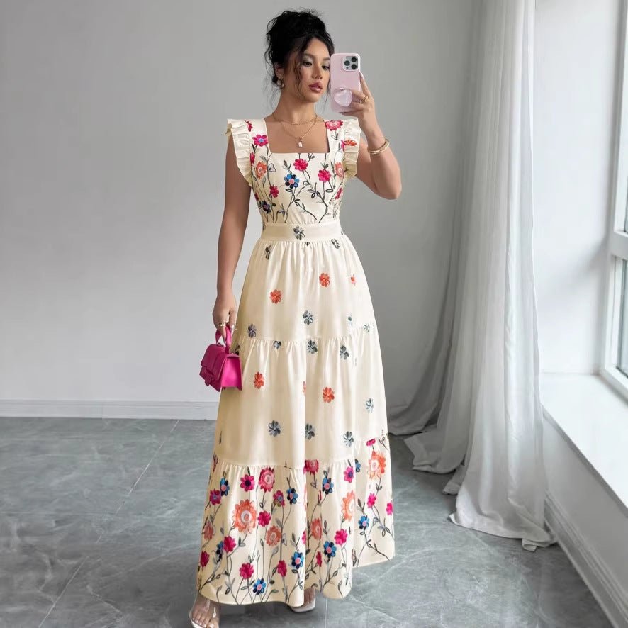 Womens Puff-sleeve Floral-print Waist-cinching Dress - IVOIRART.COM