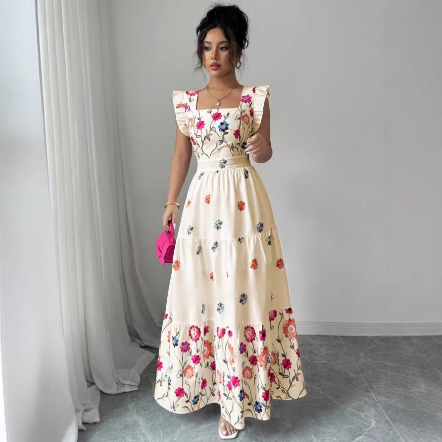 Womens Puff-sleeve Floral-print Waist-cinching Dress - IVOIRART.COM
