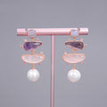 Women's Small Pendant Earrings White Pearl Blue Chalcedony Rose Quartz Amethyst - IVOIRART.COM