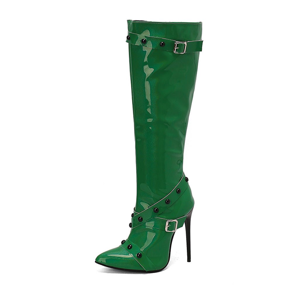 Womens Stiletto Heel Rivet Long Boots - IVOIRART.COM