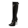 Womens Stiletto Heel Rivet Long Boots - IVOIRART.COM