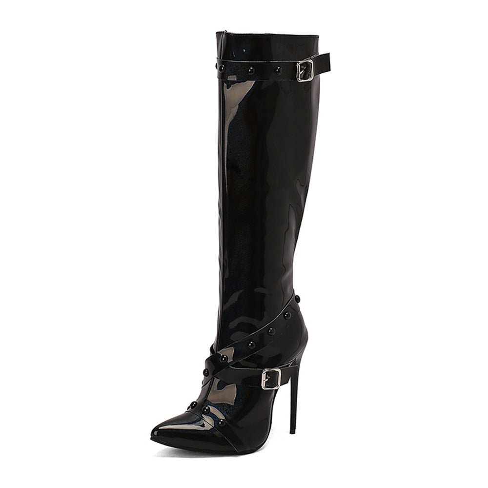 Womens Stiletto Heel Rivet Long Boots - IVOIRART.COM