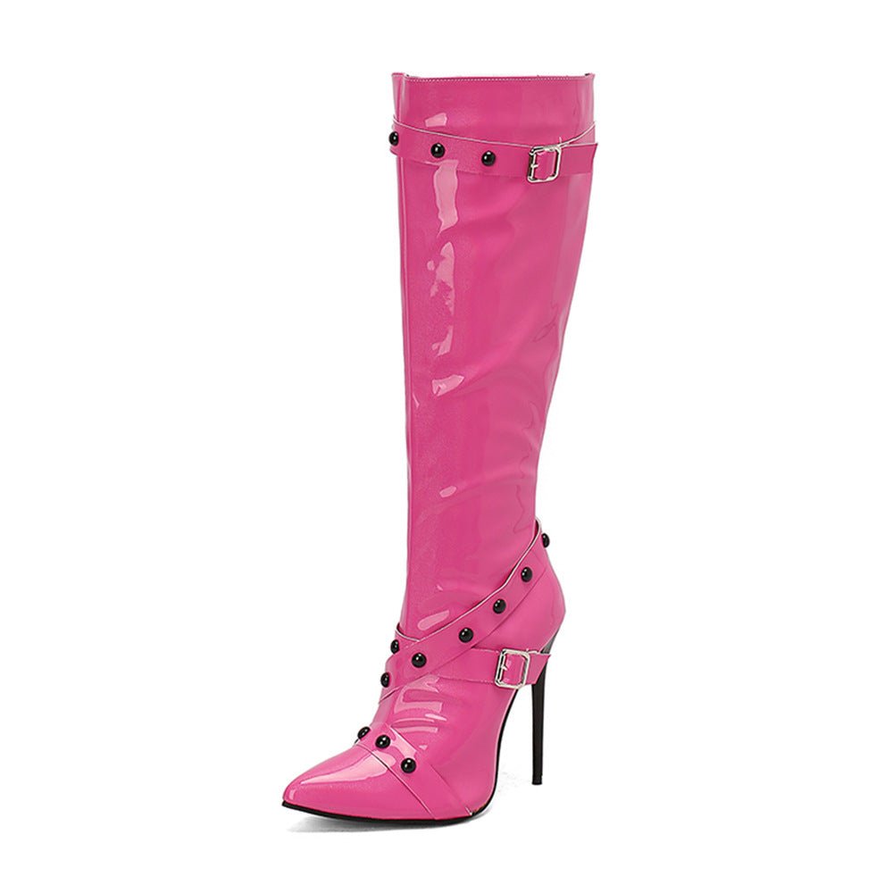 Womens Stiletto Heel Rivet Long Boots - IVOIRART.COM