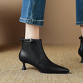 Womens Stylish Leather Pointed-Toe High-Heel Ankle Boots With Buckle Strap And Side Zipper - IVOIRART.COM