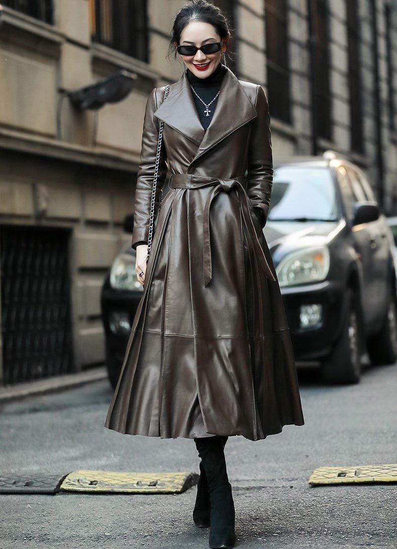 Women's waist leather down jacket - IVOIRART.COM