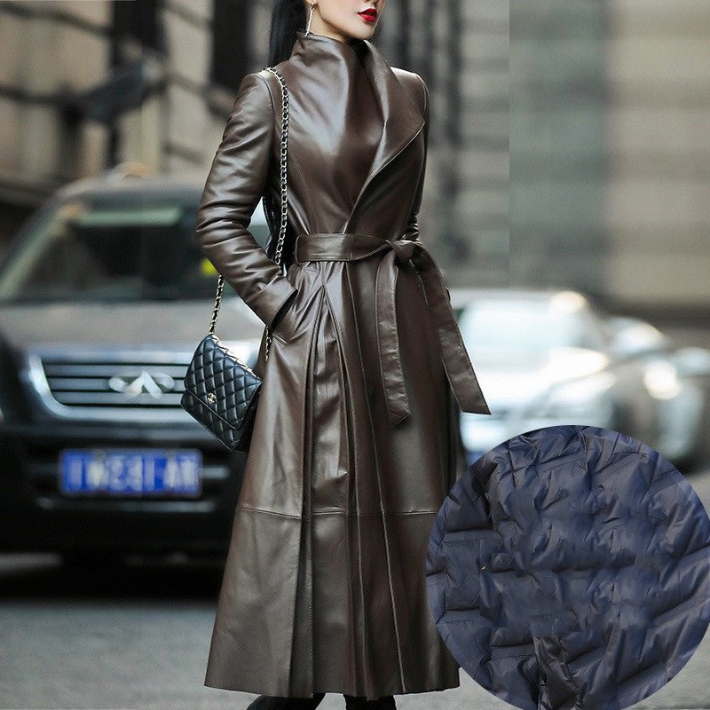 Women's waist leather down jacket - IVOIRART.COM