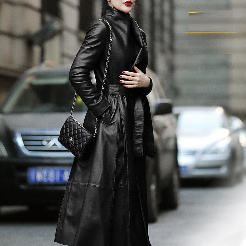 Women's waist leather down jacket - IVOIRART.COM