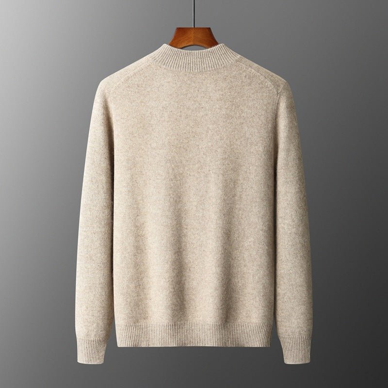 Wool Cardigan Men's Stand Collar Zipper Knitted Sweater Coat Warm And Loose Cashmere Pants Men - IVOIRART.COM