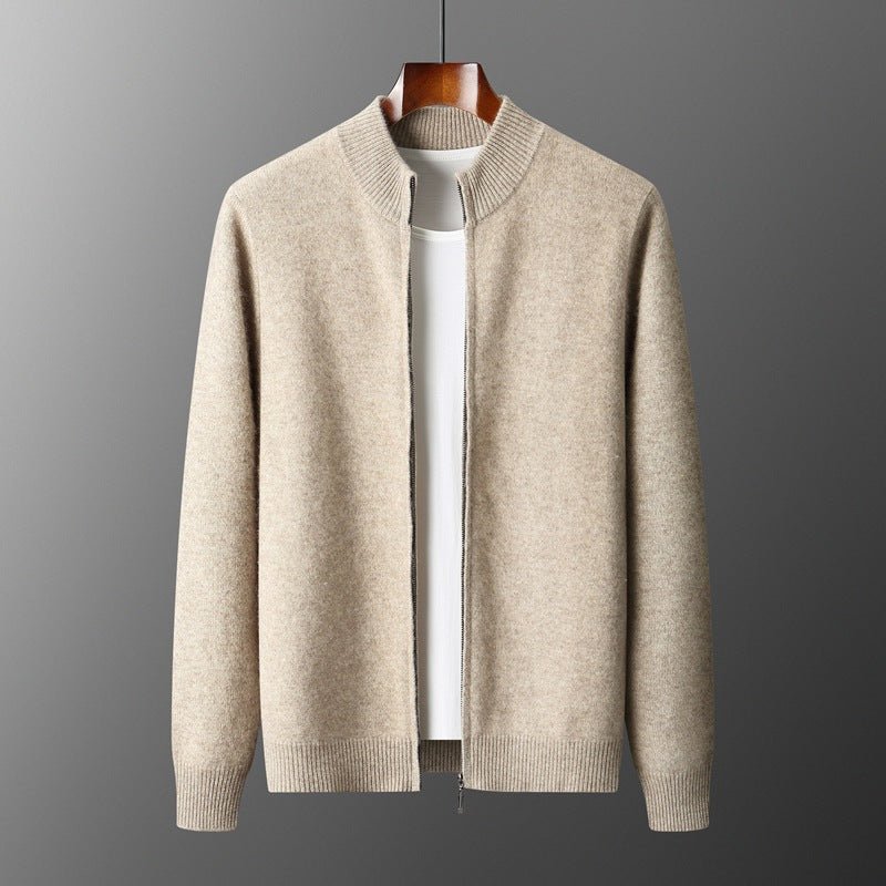 Wool Cardigan Men's Stand Collar Zipper Knitted Sweater Coat Warm And Loose Cashmere Pants Men - IVOIRART.COM