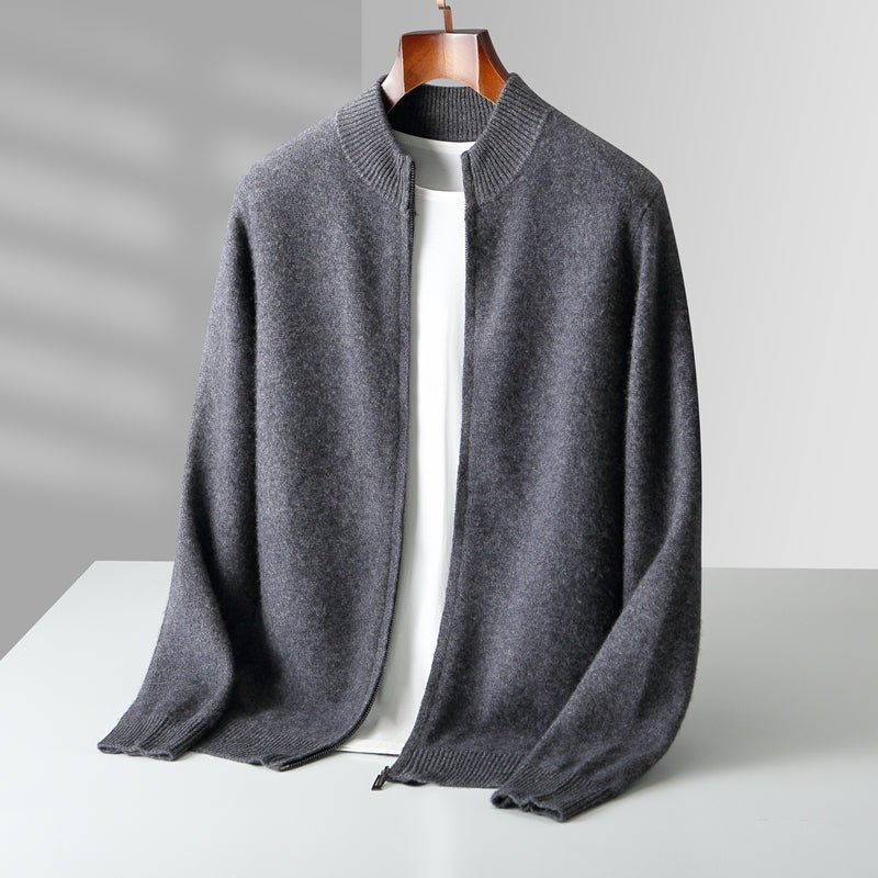 Wool Cardigan Men's Stand Collar Zipper Knitted Sweater Coat Warm And Loose Cashmere Pants Men - IVOIRART.COM
