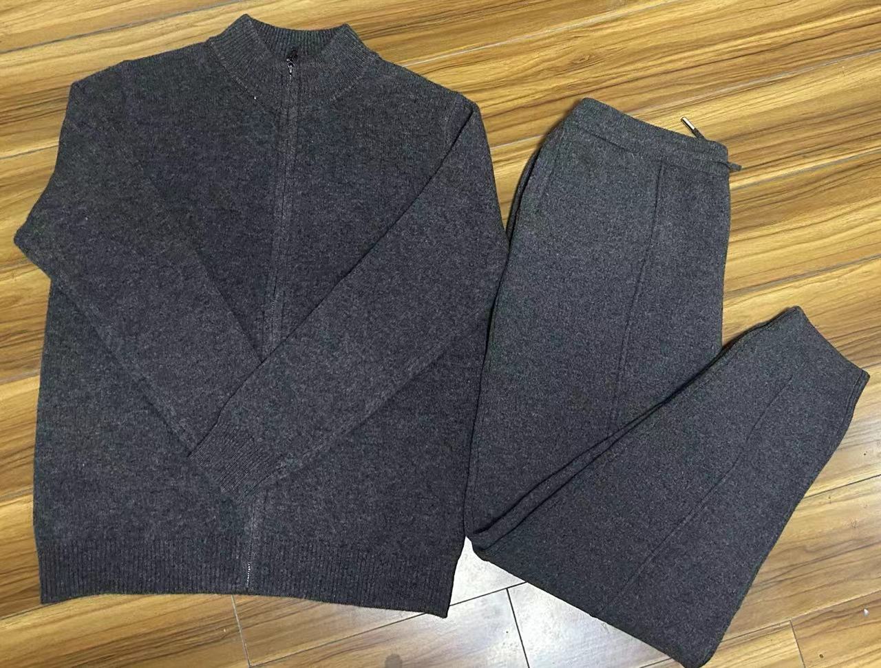 Wool Cardigan Men's Stand Collar Zipper Knitted Sweater Coat Warm And Loose Cashmere Pants Men - IVOIRART.COM