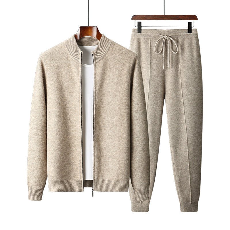 Wool Cardigan Men's Stand Collar Zipper Knitted Sweater Coat Warm And Loose Cashmere Pants Men - IVOIRART.COM