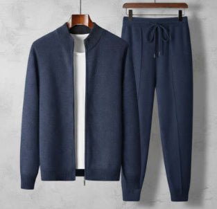 Wool Cardigan Men's Stand Collar Zipper Knitted Sweater Coat Warm And Loose Cashmere Pants Men - IVOIRART.COM