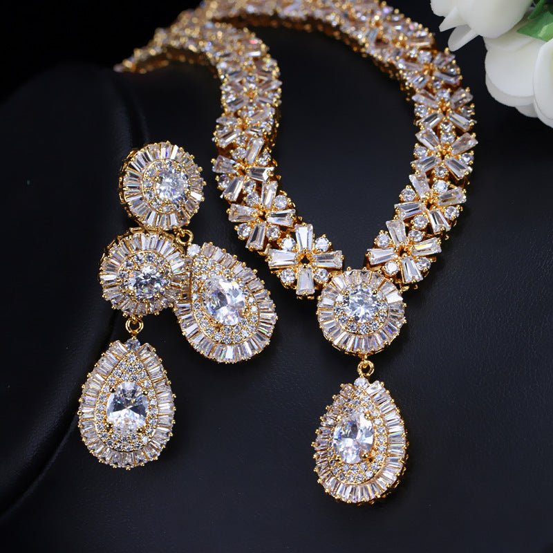 Zircon Necklace Earrings Two Piece Jewelry Set - IVOIRART.COM