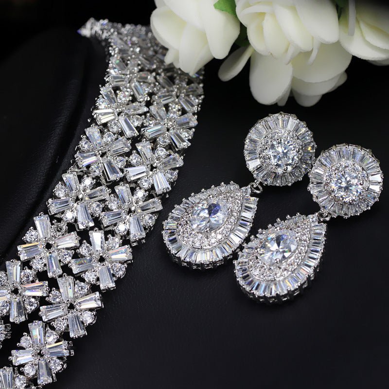 Zircon Necklace Earrings Two Piece Jewelry Set - IVOIRART.COM